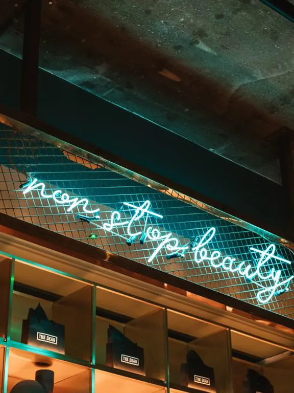 Neon sign in the lobby of the Dean Cork