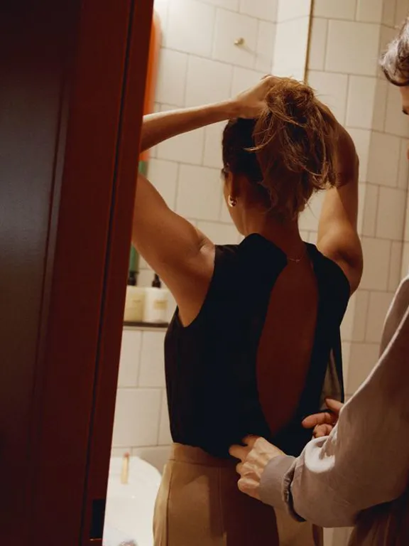 Woman in the bathroom at The Dean Berlin