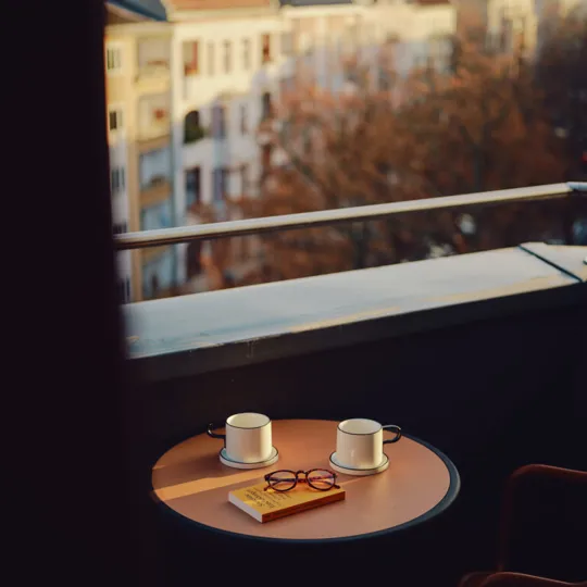 Coffee on the balcony in The Large with Balcony room in The Dean Berlin