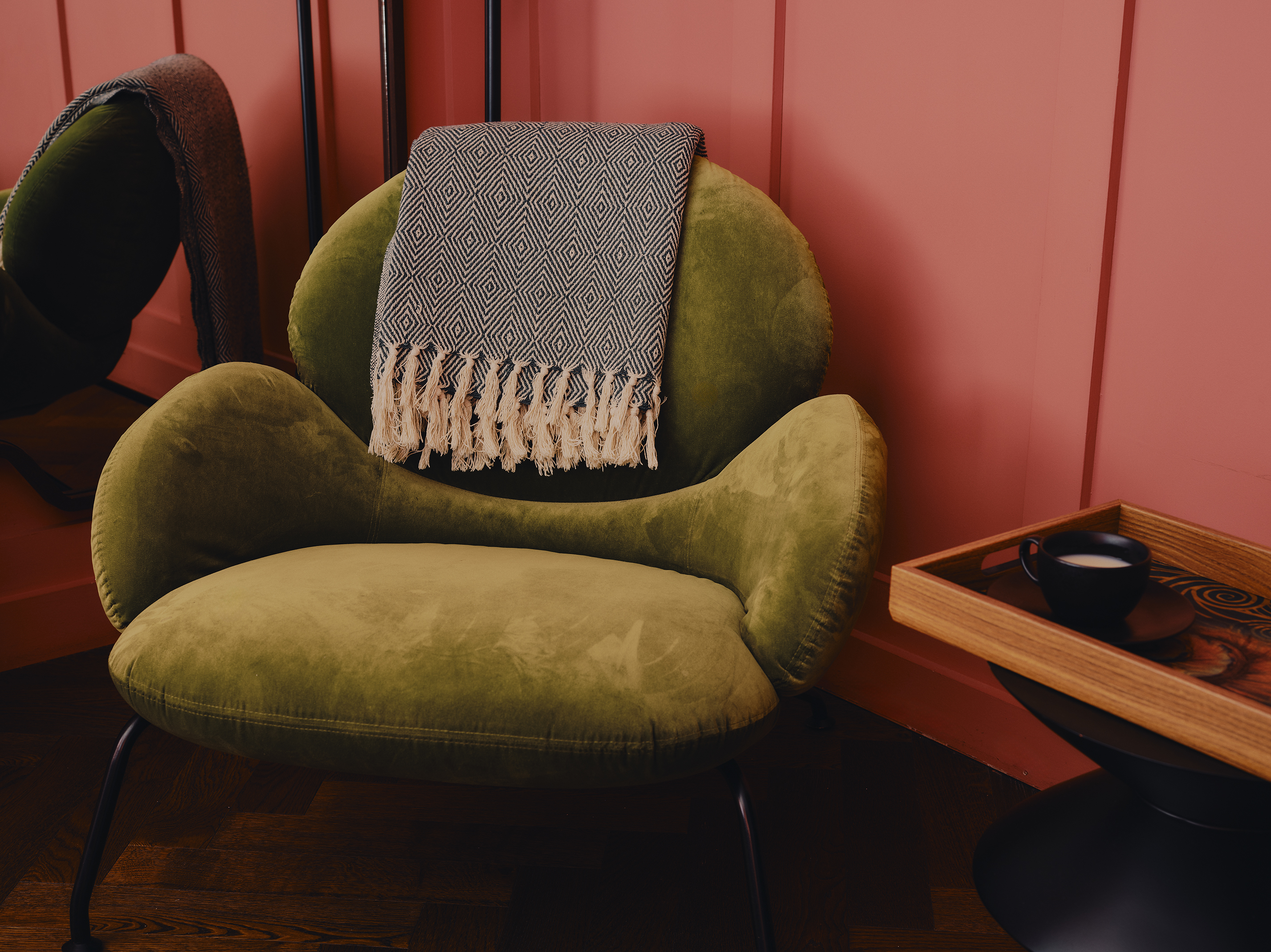 Teal Archair in Corner Large Room