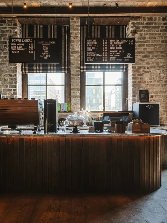 The Dime Coffee dock in the lobby at the Dean Docklands